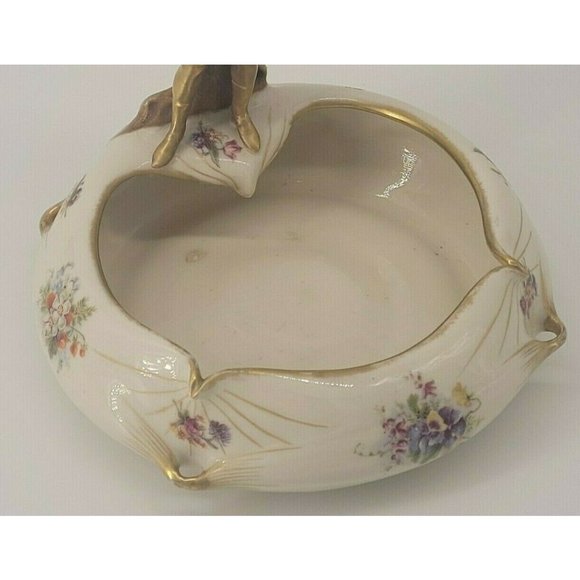 Bronze Austrian Teplitz Amphora Porcelain Bowl with Boy Flowers 8" c.1892-1905 - Picture 4 of 8